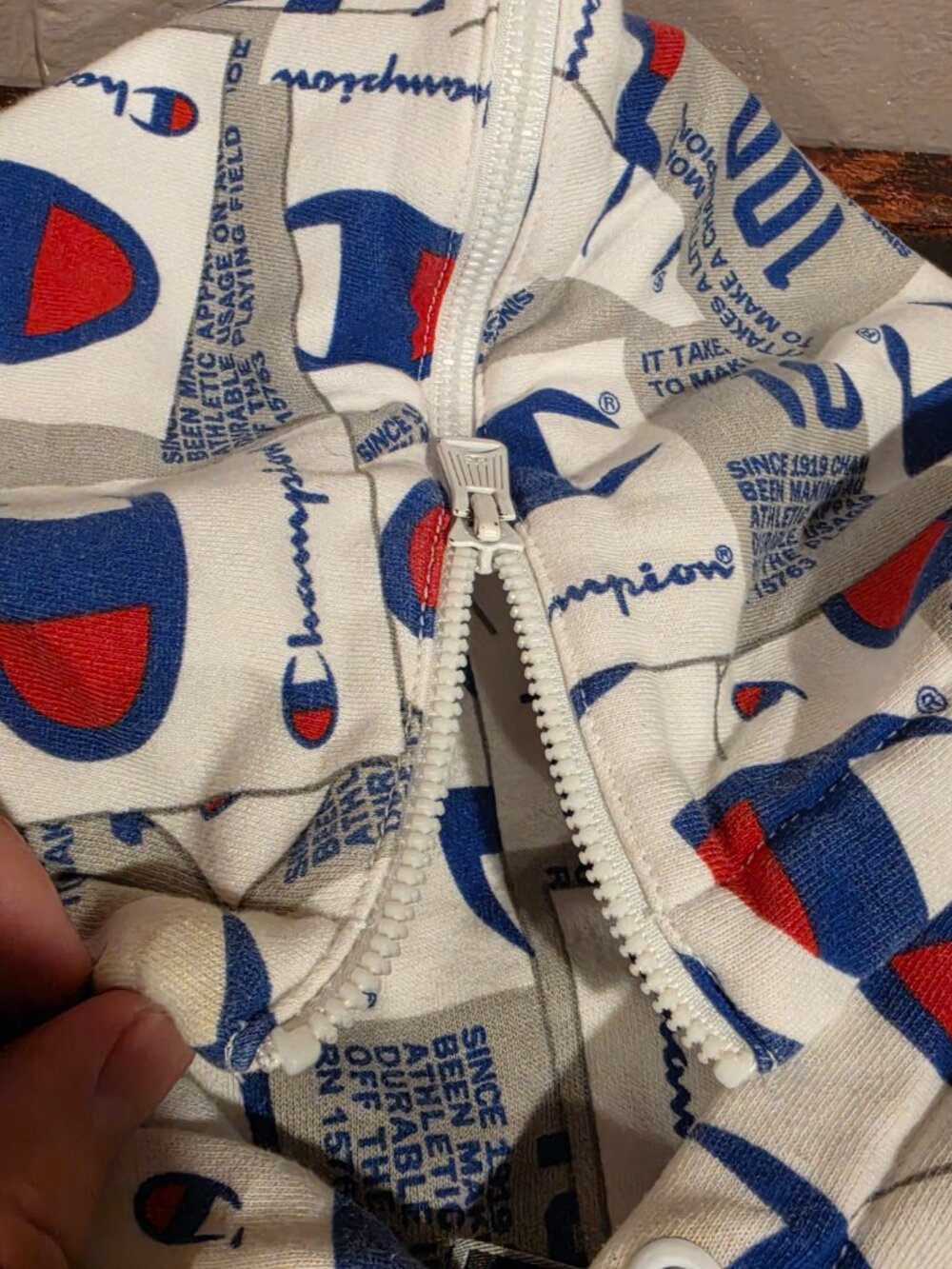 Champion 100 Years All Over Print Logo Hoodie Medium - Picture 4 of 9